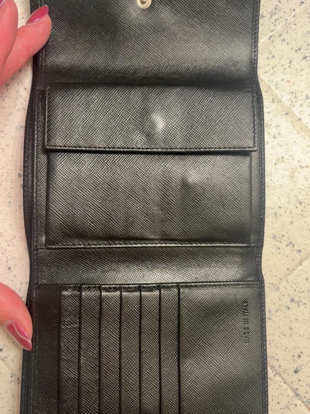 Prada Black Saffiano Leather Flap Wallet with Triangle Logo